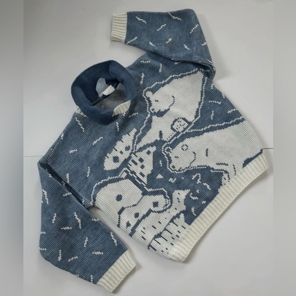 Vintage SEARS Blue and White Polar Bear Knit kids Sweater